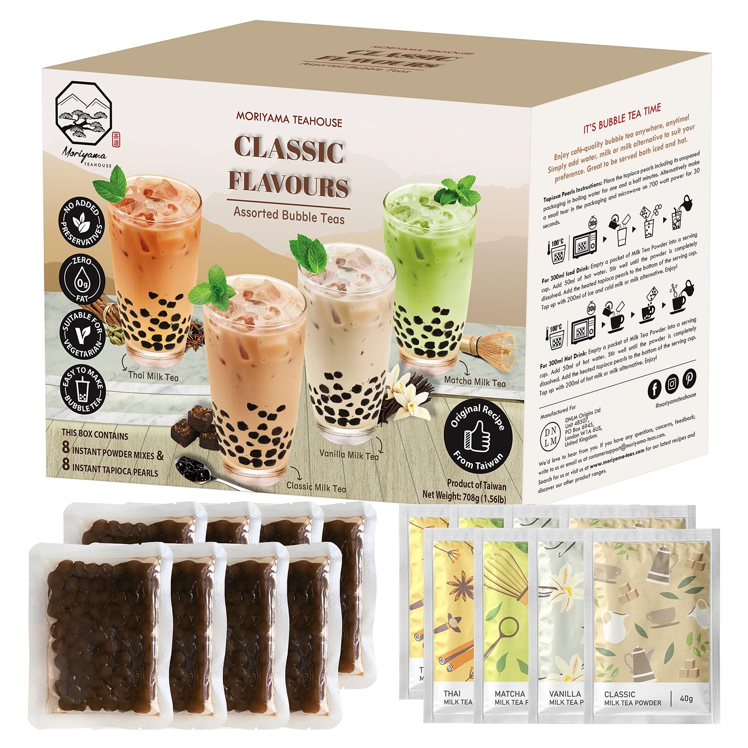 Bubble Boba Tea Kit with Instant Tapioca Pearls and Milk Tea Powders ...