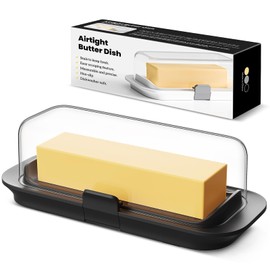 Butter Dish with Lid for Countertop and Refrigerator Door Shelf, Airtight Butter Keeper Container, Locking Butter Holder for East/West Coast Butter, BPA-free, Microwave/Dishwasher Safe