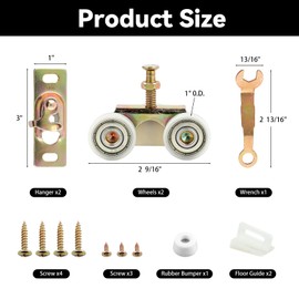 Pocket Door Hardware Kit,Replacement Pocket Door Hanger with 1Inch Nylon Ball Bearing Roller,Compatible with #1125 & #1500 Style Hardware,200 lbs Heavy Duty Sliding Door Repair Kit for 1IN Thick Door﻿