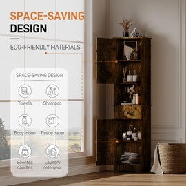 Viaozutis Tall Bathroom Cabinet，Storage Cabinet with 2 Doors & 2 Drawer，Storage Cabinet with Ajustable Shelve，for Bathrooms, Kitchens, Entrances, Bedrooms （Retro Color）