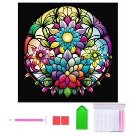 Liccyy 2024 5D Diamond Art Painting Kits for Adults Beginners with All Tools, Stained Glass DIY Full Crystal Drill Art Paints Craft by Numbers Home Wall Decor Gift, Flower (12x16 in/Round Gems)