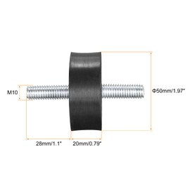 sourcing map M10x28mm Rubber Mounts, 6pcs Anti Vibration Isolator Studs Shock Absorber Male for Air Compressors, Garage Motor, Diesel Engines, 50x20mm