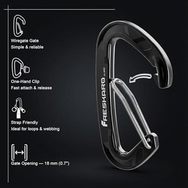 FresKaro Mosquetones de Compuerta de Alambre de Servicio Pesado de 15 kN, Clips de Compuerta de Alambre con Resorte de Enganche Rápido, para Camping, Senderismo, Hamacas, Mosquetones de Aluminio para