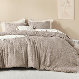 Litanika California King Comforter Set Light Coffee, 3 Pieces Tufted Boho Farmhouse Bedding Comforter Sets, Lightweight Fluffy Comforter Bed Set All Season (104x96In Comforter & 2 Pillowcases)