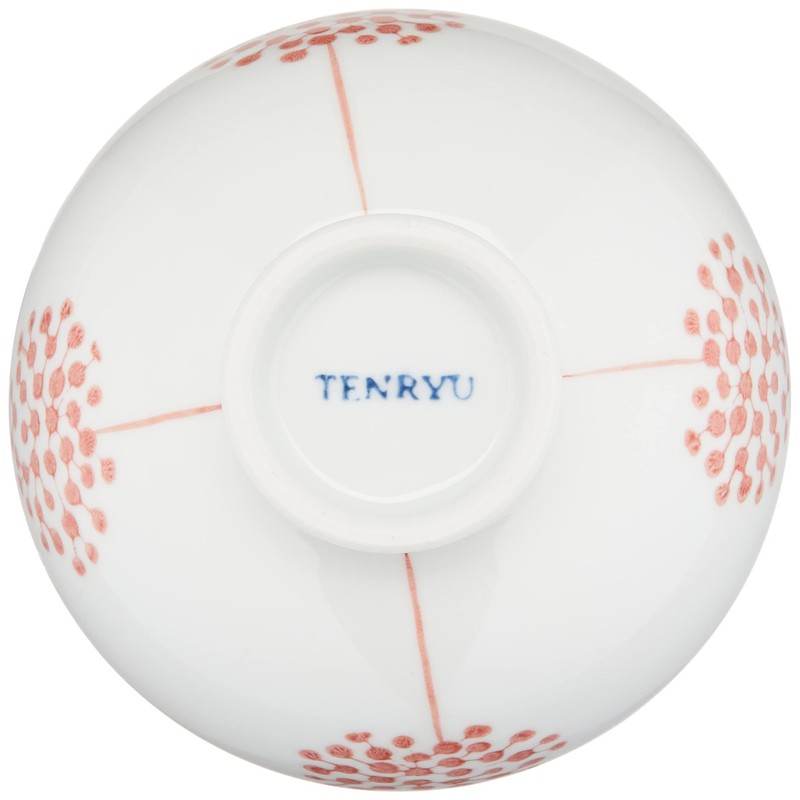 Hasamiyaki Tenryu Pottery Flower Rice Bowl, Red Flower