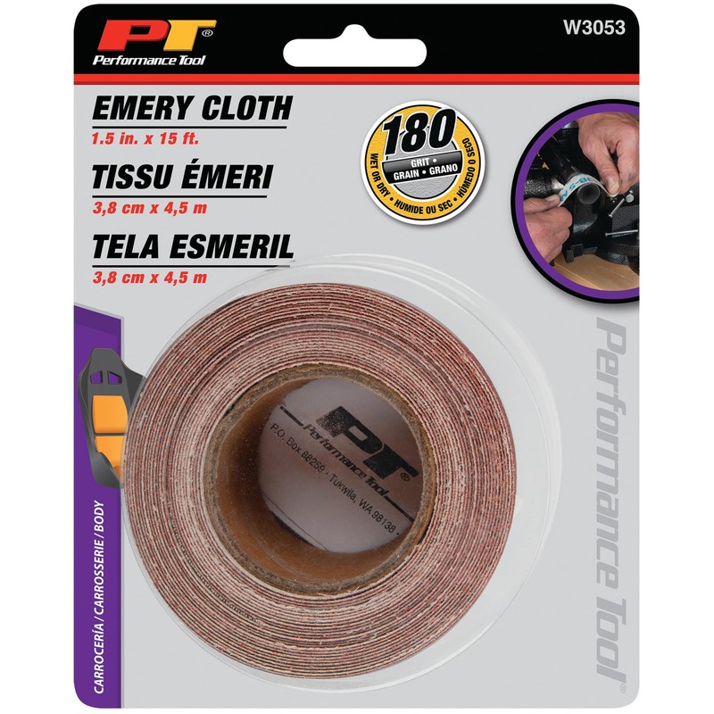 Performance Tool W3053 180-Grit Emery Cloth Roll, 15' x 1.5"