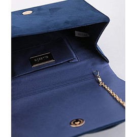 yuaseiharu Small Party Bag, Glossy Satin & Large Ribbon Party Bag, Clutch Bag, navy