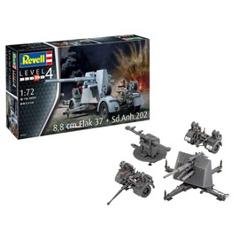 Revell 03325 8.8 cm Flak 37 + Sd.Anh.202 Army Faithful Model Kit for Advanced Users, Unpainted, 1:72