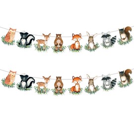 2Pcs Woodland Animals Baby Shower Garland Banner Woodland Animals Baby Shower Decorations Woodland Birthday Decorations