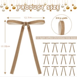 TELAIN Pack of 24 Khaki Velvet Christmas Tree Bows, Door Garlands Decoration, Vintage Wreath Bows for Festive Decoration (3/8 Inch Width, 5 x 7 Inches)