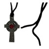 Celtic Cross Pendant Necklace, Red Stone, 5 cm x 3
