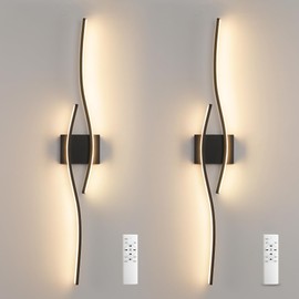 Pasoar Modern LED Wall Sconce Set of Two with Remote Control, Stepless Colors 3000K-6000K & Dimming Black Wall Light with LED Wall Lamp for Bedroom Living Room Bathroom Hallway 39.4inch Length