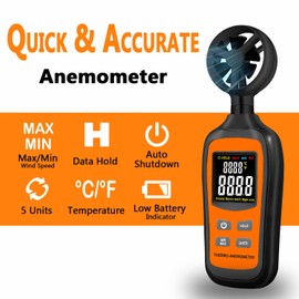 Digital Anemometer,Handheld Wind Speed Meter,Air Flow Velocity Meter for Measuring Wind Speed/Temperature with Backlight LCD,for Shooting, HVAC, Drone Flying,Windsurfing, Sailing, Surfing, Fishing
