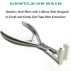 Jozlynn Tape in Hair Extensions Pliers Silvery Stainless Steel Flat Surface Extensions Tape Sealing Clamp Pliers Tool (Silvery)
