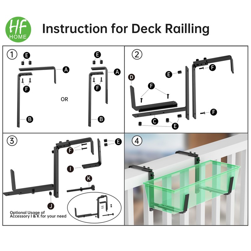 HFHOME 6PCS Adjustable Planter Box Brackets, Brackets for Window Boxes