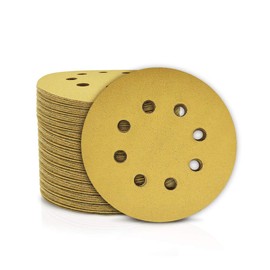 SPEEDWOX 100 Pcs 5 Inches 8 Hole Sanding Discs 150 Grit Dustless Hook and Loop Sandpaper for Random Orbital Sander Yellow Finishing Discs for Automotive Woodworking