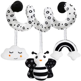 GKDOMS Baby Spiral Hanging Stroller and Car Seat Toys Black and White High Contrast Sensory Toy Newborn Plush Activity Toys Party Favors Quality Gifts for Baby Shower -BEE