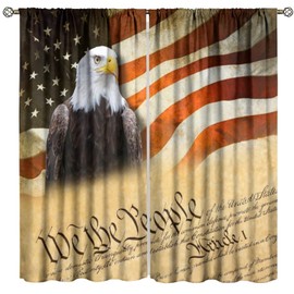 American Flag Curtains, Patriotic Bald Eagle Independence Day Print Vintage USA Flag Window Curtains for Bedroom Living Room, 42"" W X 45"" L, 4th of July-6