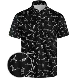 Funny Golf Shirts for Men Crazy Funny Golf Polo Shirt Fun Hawaiian Golf Polos Funny Skeleton White L