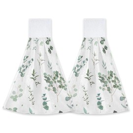 CIAIDU Green Leaf Watercolor Eucalyptus Branches Fingertip Hand Towels 2 Pieces Hanging Hand Bath Towel Tea Bar Towels for Bathroom Farmhouse Housewarming Tabletop Home