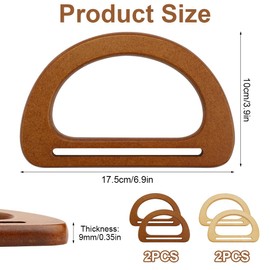 Wooden Bag Handles, Pack of 4 D Shape Wooden Purse Handle, Bag Handles for Crochet Bags, Replacement D Shape Handbag Carry Handle, Wooden Bag Handle, for Handmade Beach Bag, Handbags, Purse