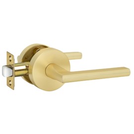 goldenwarm Gold Closet Door Handles Interior, Bruhsed Gold Interior Passage Door Handles, Heavy Duty Zinc Alloy Indoor Brushed Brass Door Levers for Closets and Hall (1 Pack)