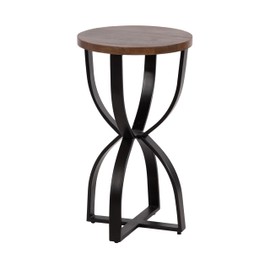 Kate and Laurel Ullot Modern Wood and Metal Round Side Table, 14 x 14 x 25, Brown and Black, Geometric Circle End Table for Use as Bedroom Nightstand or Indoor Plant Stand