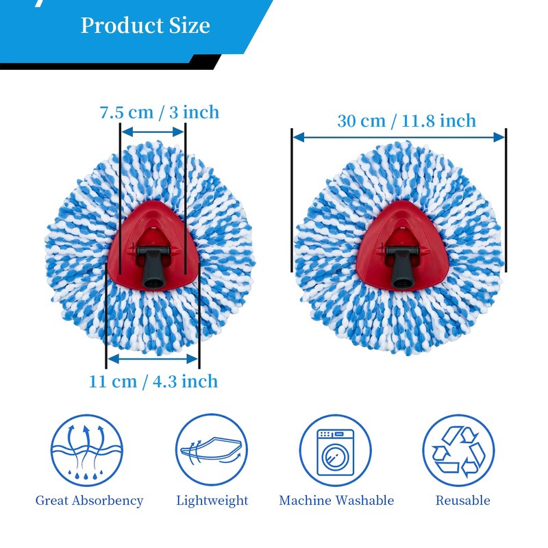 3 Pack Mop Replacement Heads+1PCS Triangle Base Compatible with Vileda