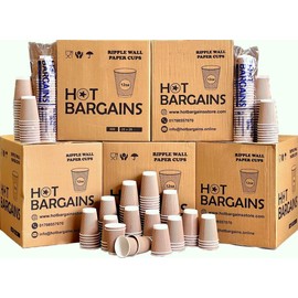 HOT BARGAINS, 25 X 12oz Disposable Kraft Paper Cups | Ripple Paper Cups for Hot & Cold Drinks | Camping Cups | Tea Cups | Coffee Cup | Dessert Cups | Takeaway Coffee Cups (25)