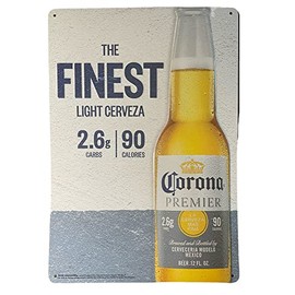 Corona Premier Light Cerveza Metal Tin Tacker Sign | 19.5" x 13.5"