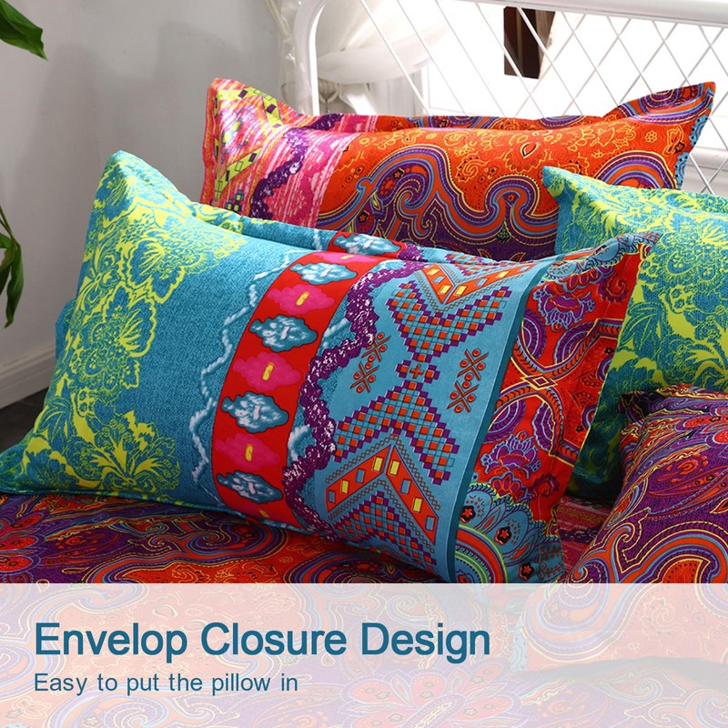 King Size Bohemian Duvet Cover Red and Blue Colorful Boho
