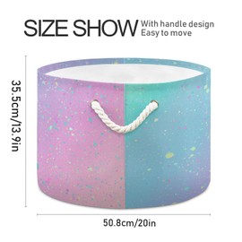 Cesta de almacenamiento grande con fondo de unicornio con caja de almacenamiento de juguetes arcoíris con asas, cesta de lavandería para decoración del hogar