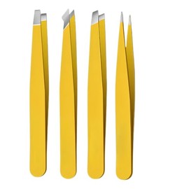4PCS Professional Tweezers for Facial Hair Women & Men, Precision Slant, Pointed & Angled Stainless Steel Tweezers for Eyebrows, Ingrown Hairs, Splinters & Beauty Grooming