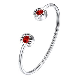 Supcare Women's / Girls' Birthstone Open Bracelet with Roman Numerals Bangle Cubic Zirconia Stainless Steel Bracelets Bracelet Minimalism Fashion Jewellery for Birthday Mother's Day, Stainless Steel,