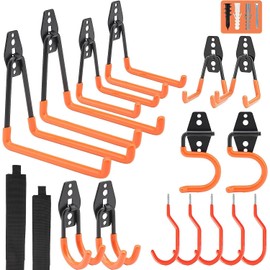Aignis Upgraded 17 Packs Garage Hooks Utility Double Heavy Duty with Mop Broom Holders, Wall Mount Hooks, Garage Storage Organization and Tool Hangers for Power ＆ Garden Tools, Ladders, Bikes(Orange)