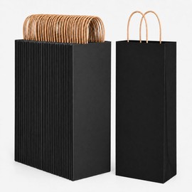 IDIDG 100 Pack Kraft Black Wine Gift Bags Wine Bag with Handles 6x3.25x13 inch Paper Bottle Bag Bulk for Holiday Birthday Wedding Party(100)