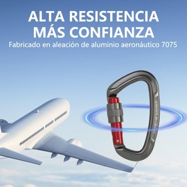 2 Clips de Mosquetón de 25 KN, Mosquetón Resistente con Bloqueo de Tornillo, Certificado UIAA, Aluminio de Aviación, Fuerte y Liviano, Ideal para Escalada en Roca, Montañismo, Trabajo Aéreo