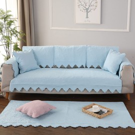 XSlive Cotton Embroidery Couch Sofa Cover Leaf and Floral Pattern Nonslip Quilted Furniture Protector Slipcover for Dogs, Children, Pets Sofa Slipcover Machine Washable (Blue,28"x28")