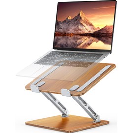 CIRYCASE Laptop Stand for Desk, Aluminum & Wood Ergonomic Laptop Riser with Adjustable Angle, Foldable Dual-Bar Computer Stand, Compatible with MacBook, HP, All 10-16" Laptops (Royal Teak Grain)