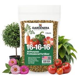 Gardenera 16-16-16 Premium All Purpose Professional Fertilizer - Lawn, Flower, Tree, Shrub & Vegetable Fertilizer (3 Quarts)