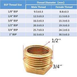 Reduction 3/4 to 1/2, Her Kindness Pack of 2 Brass Reducer Thread Fitting 3/4 Inch Male Thread × 1/2 Inch Female Thread, Reducing Nipple for Industry, Commercial and Household