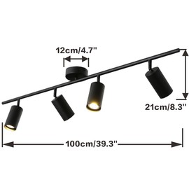 KCO Lighting 4-Light Black Track Lighting Fixtures Ceiling Flexible Mid Century Modern Led Track Lighting Dimmable Indoor Ceiling Spotlight Kitchen Flush Mount Track Lighting (4-Light)