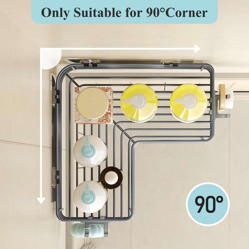 Nieifi Adhesive Corner Shower Caddy Shelf Basket Rack with Hooks,
