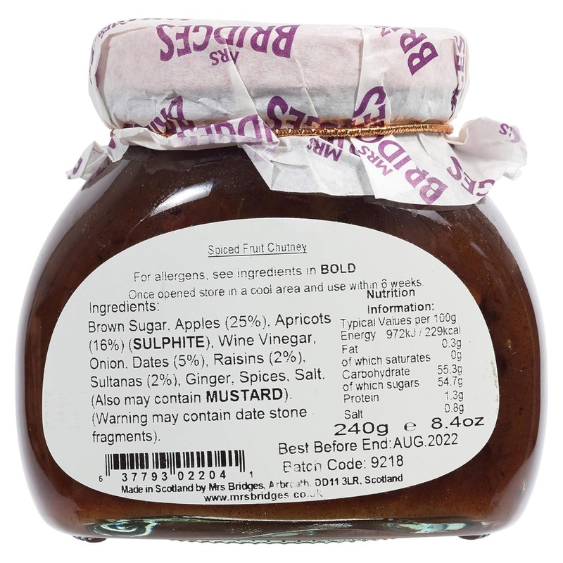 Mrs Bridges Christmas Chutney 240g Jar