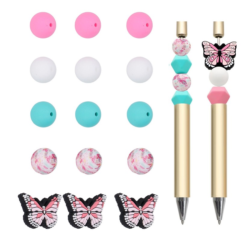 20Pcs Round Beads 5Pcs Butterfly Shaped Beads DIY Kit for