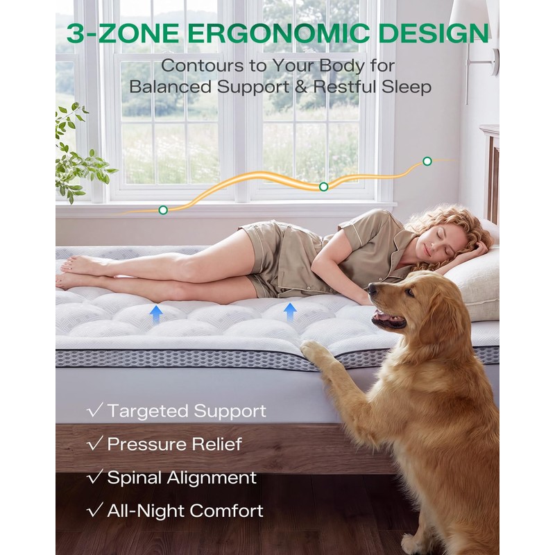 Dual Layer 4 Inch Full Size Mattress Topper, Memory Foam