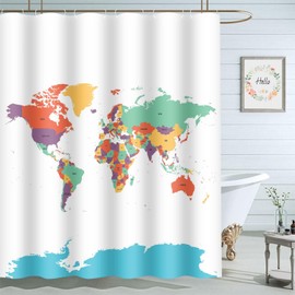 Moslion World Map Shower Curtains Bathroom Curtain Waterproof with Hooks 72x72 Inch for Men Women Boys Girls