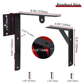 YuLuoXiang 1 Set Heavy Duty Anti Sag Gate Kit with Self-Locking Latch for Wooden Fence, Shed Doors, Corral Gates, Black Steel with Zinc Coating, 1.5 Inches Depth, 4.96 Pounds