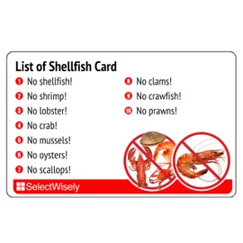 SelectWisely List of Shellfish Allergy Translation Card (2 Pack) - Translated in French or any of 52 languages