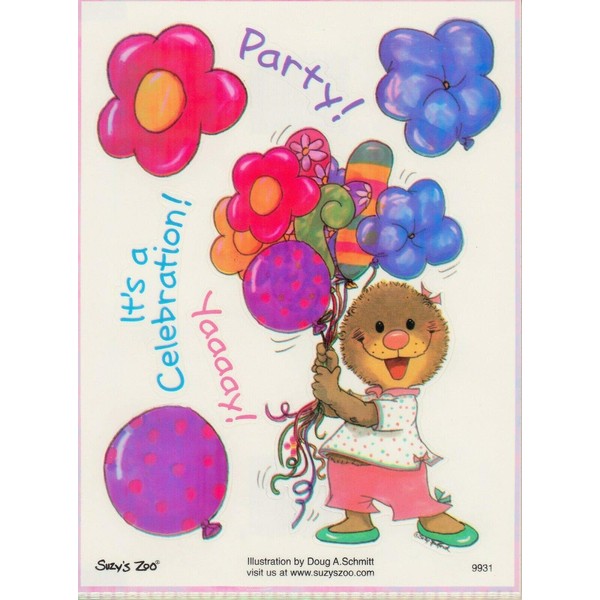 Suzy's Zoo Emily Marmot with Party Balloons Iridescent Sticker 6 inches by 4.5 inches